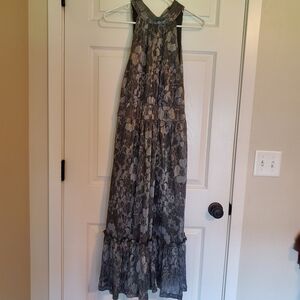 Michael Kors Black and Silver Floral Print Dress